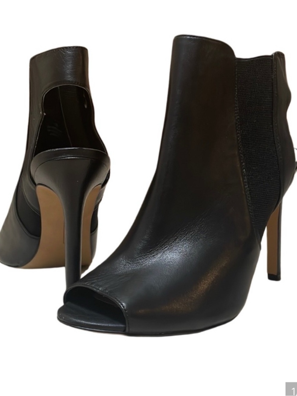 Vince Camuto Black Leather Open-Toe Stiletto Booties